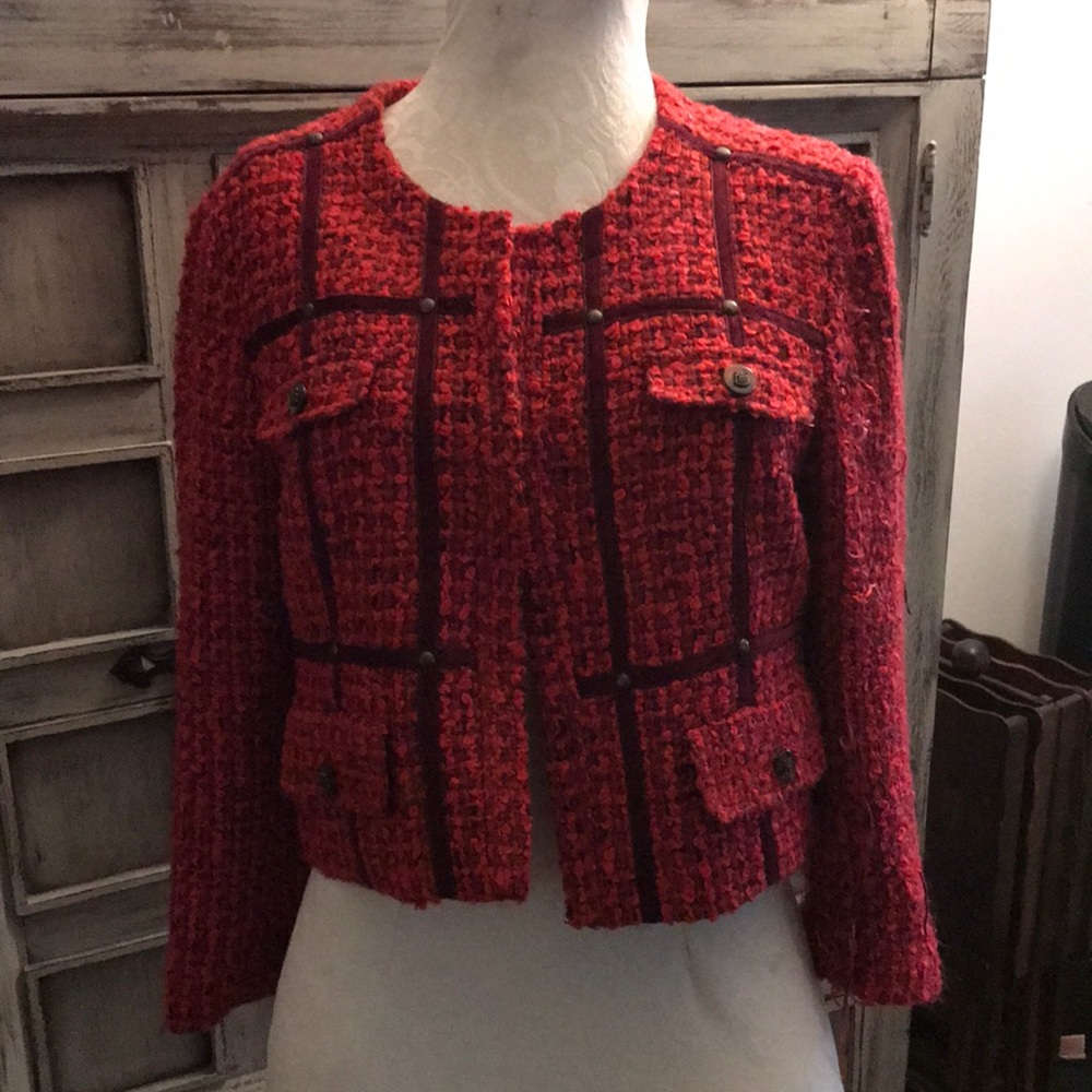 Red/Pink Cropped Cache Jacket Size 8
